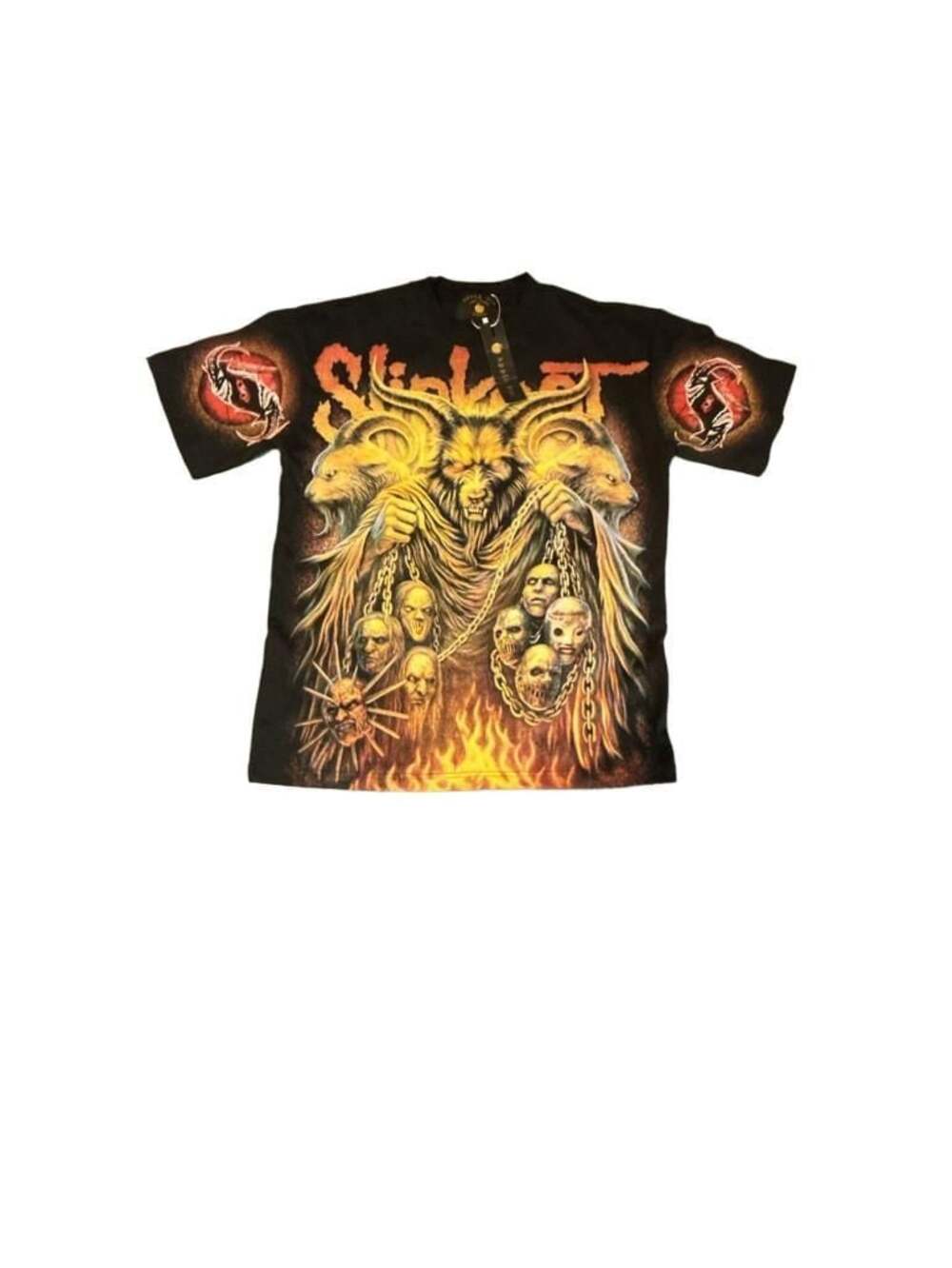 Apple Pie Black Graphic Tee with Skull and Fire Motif -XL